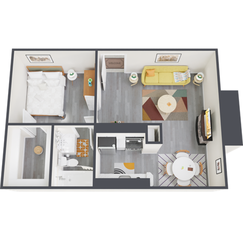 Floor plan for 1 bed, 1 bath, 525 sqft